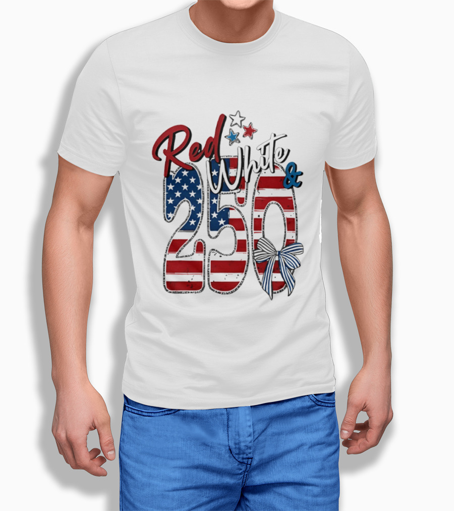 Red White And Blue 250 USA Stars And Stripes Bow T-Shirt