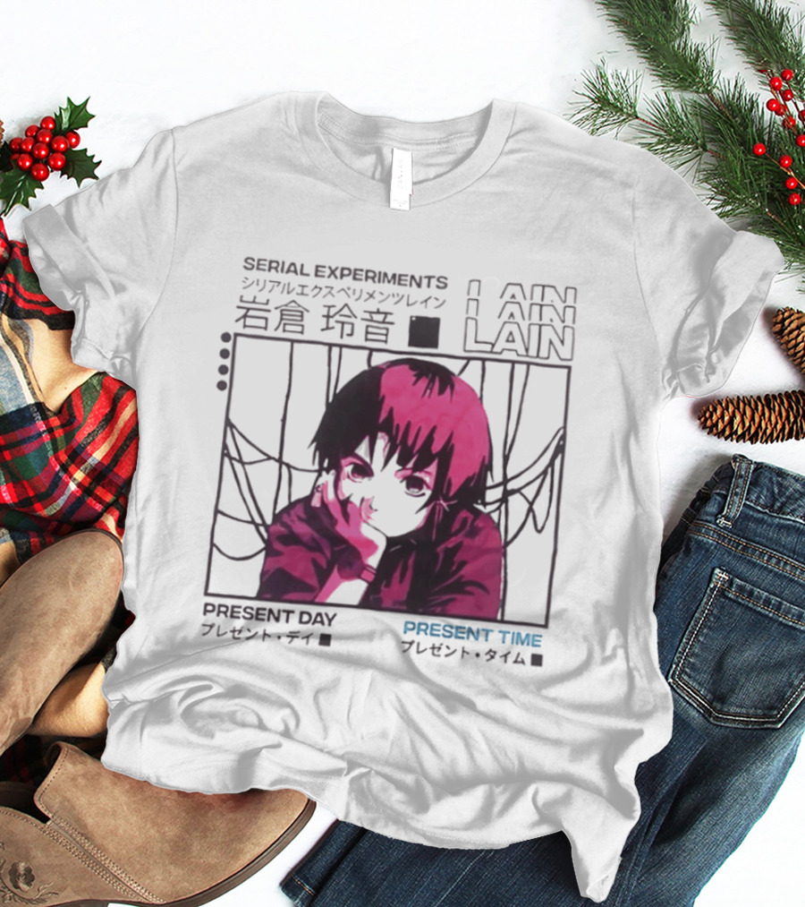 Serial Experiments Lain Present Day Present Time Japanese Text Retro Aesthetic T-Shirt