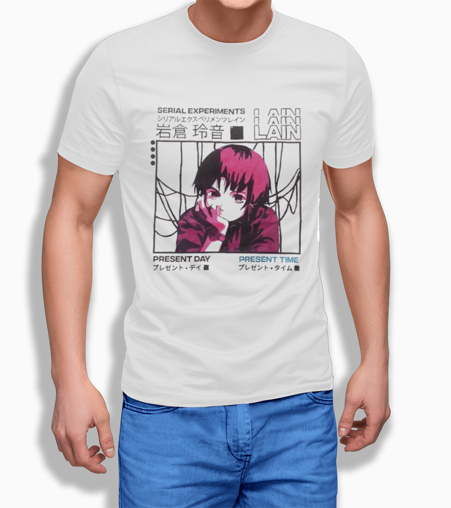 Serial Experiments Lain Present Day Present Time Japanese Text Retro Aesthetic T-Shirt