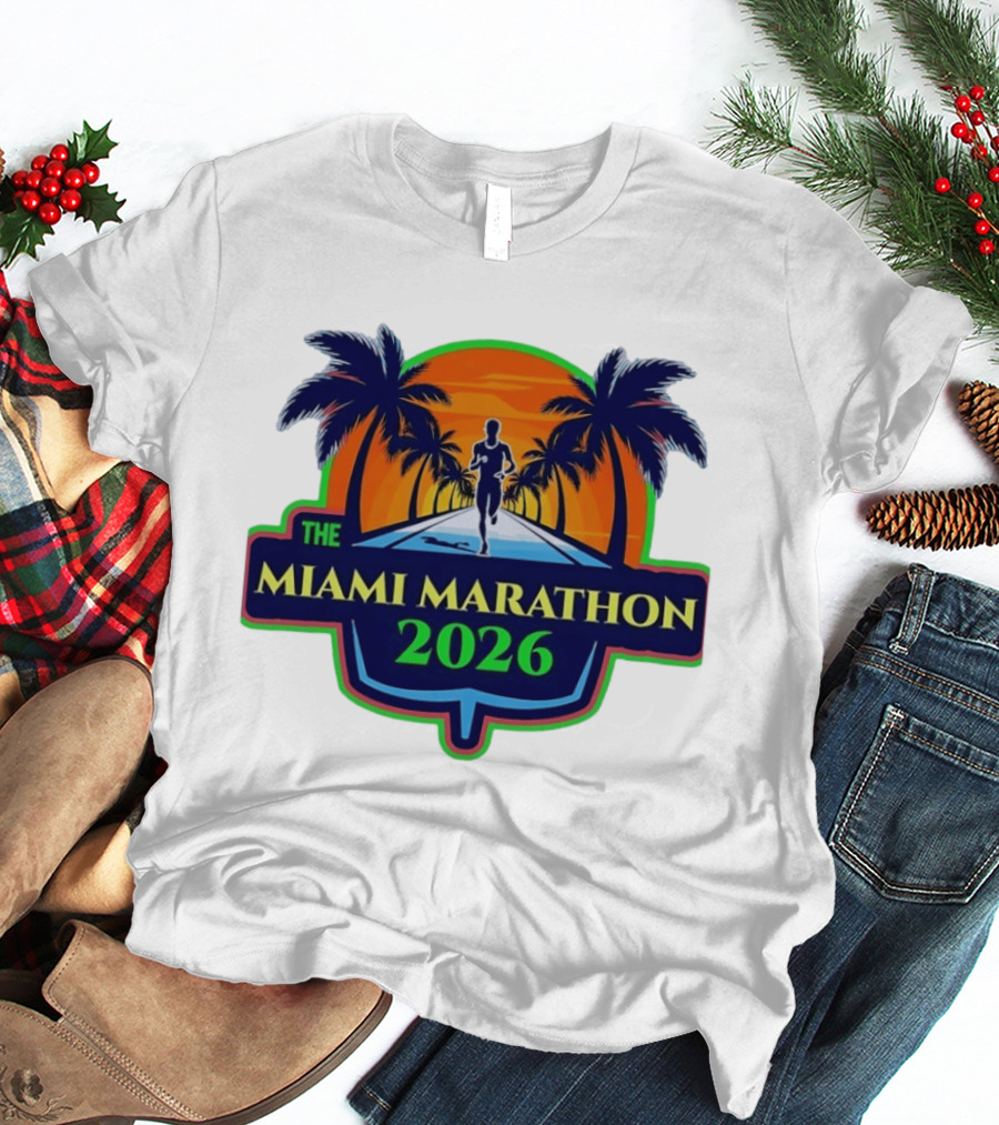 The Miami Marathon 2026 Palm Trees Sunset Runner T-Shirt
