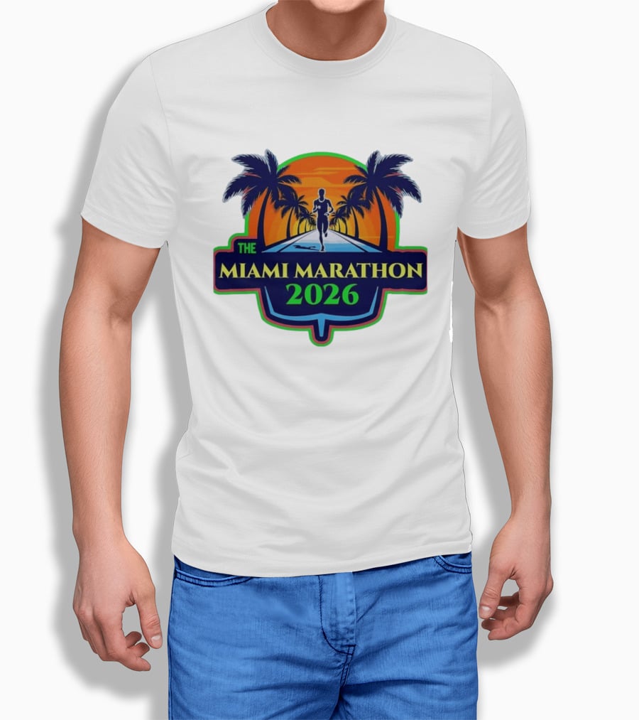 The Miami Marathon 2026 Palm Trees Sunset Runner T-Shirt