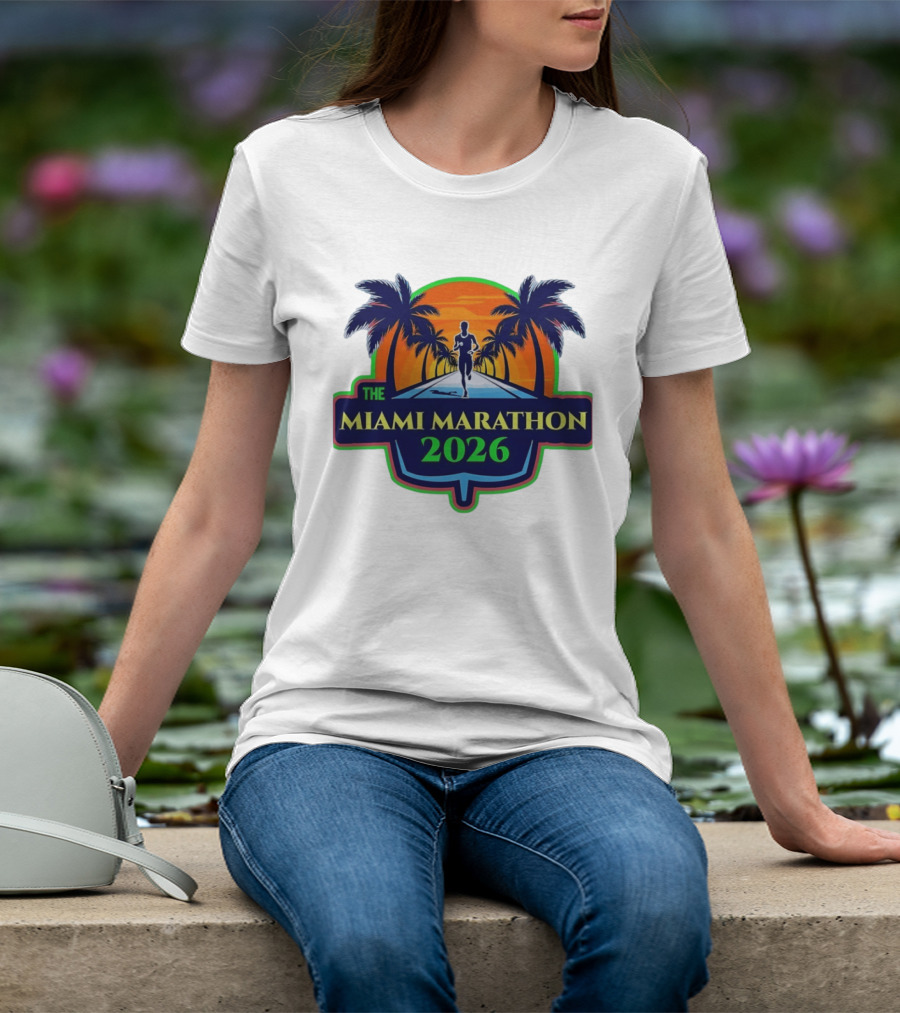 The Miami Marathon 2026 Palm Trees Sunset Runner T-Shirt