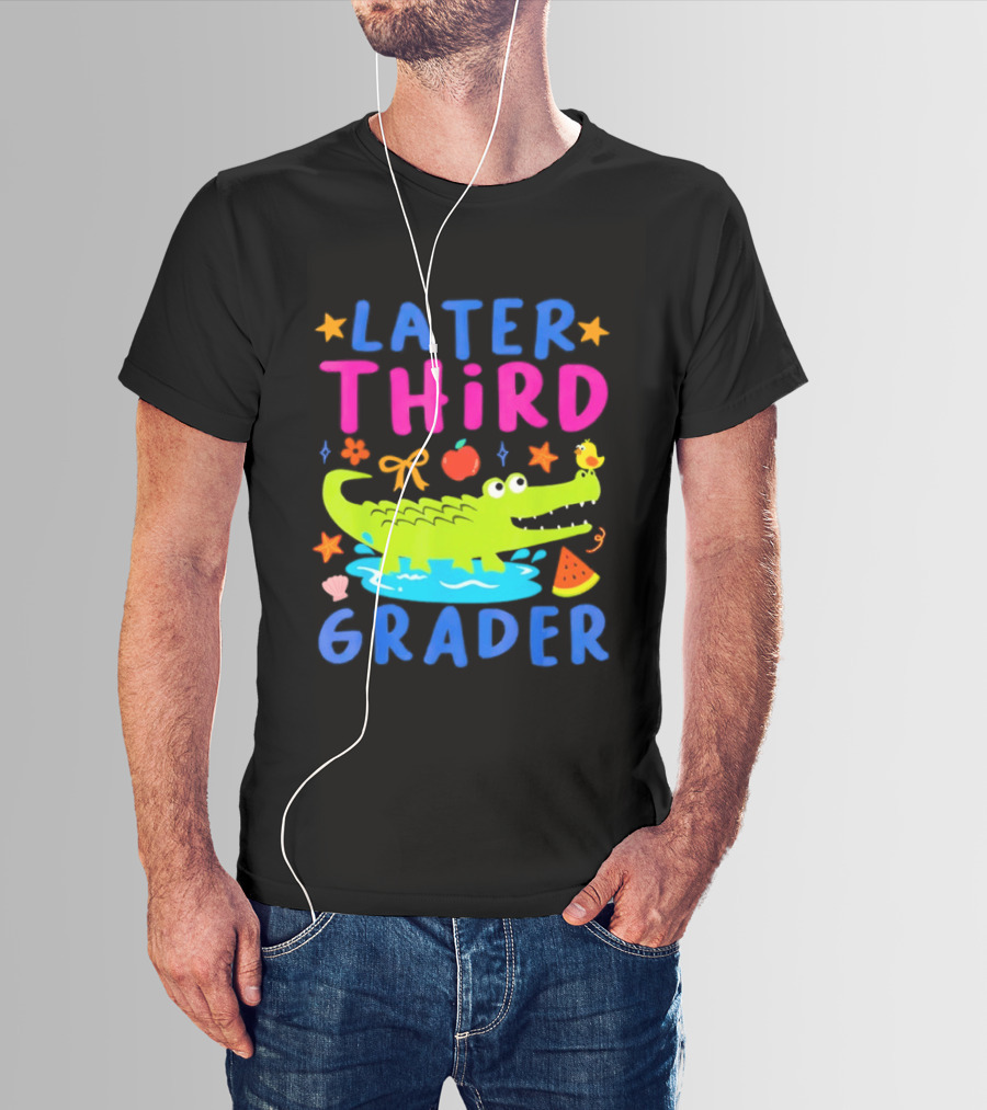 Later Gator Alligator Third Grader Fun Elements Stars Bow Apple T-Shirt