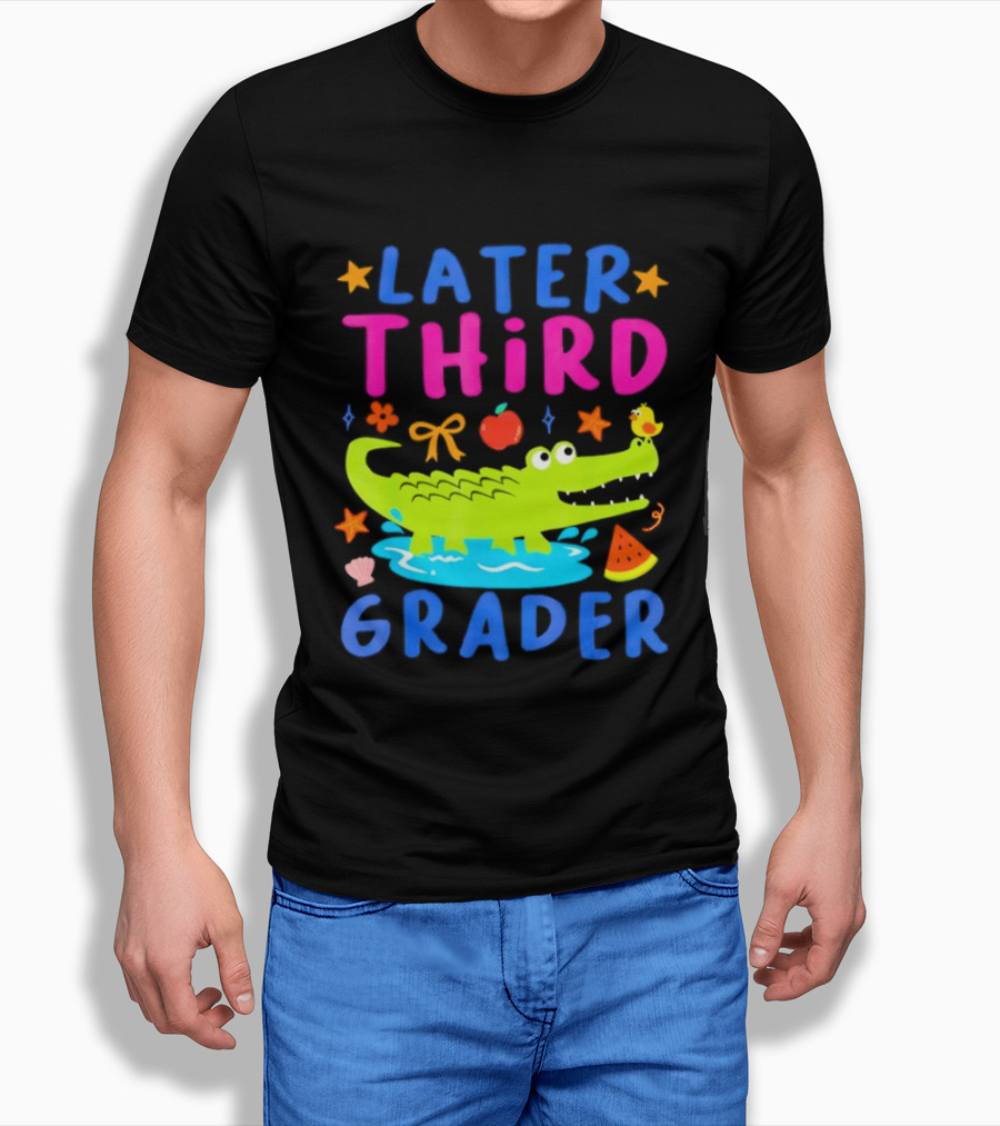 Later Gator Alligator Third Grader Fun Elements Stars Bow Apple T-Shirt