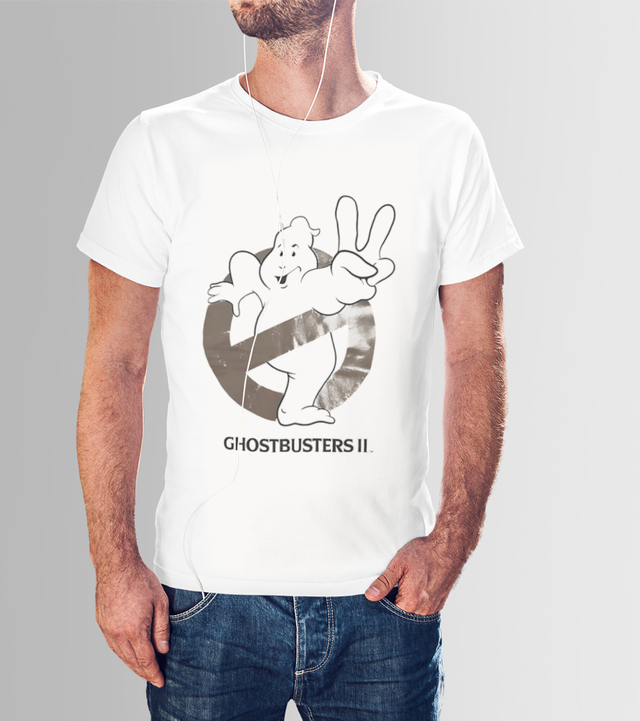 Ghostbusters II Classic Movie Logo With Peace Sign Ghost T-Shirt