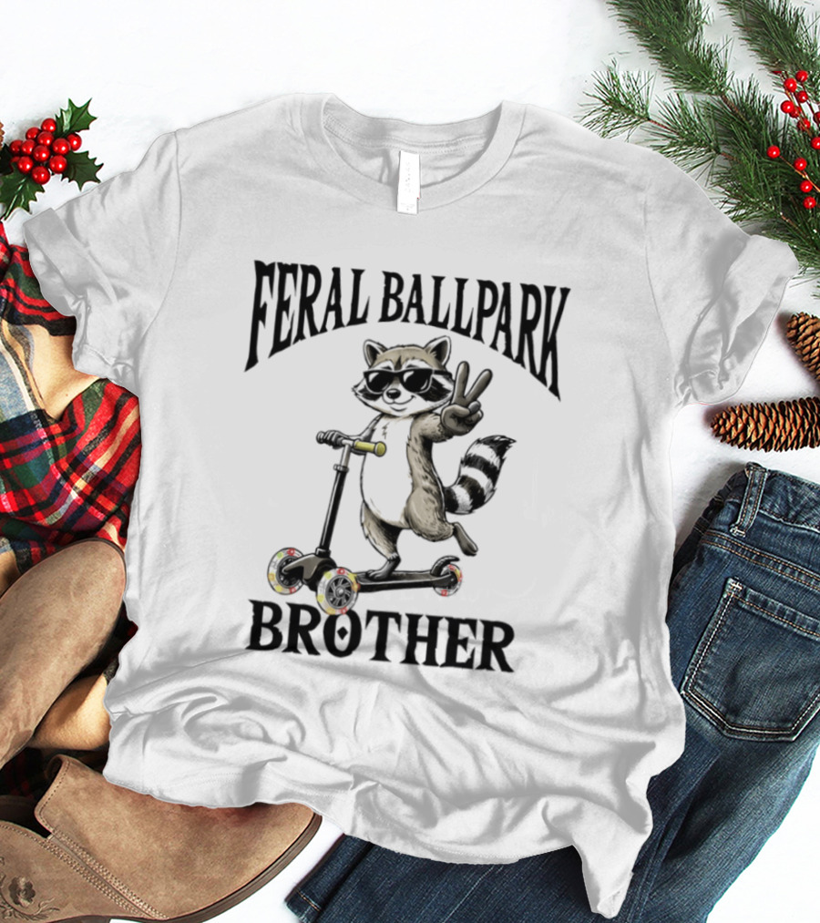 Feral Ballpark Brother Raccoon On Scooter With Peace Sign T-Shirt