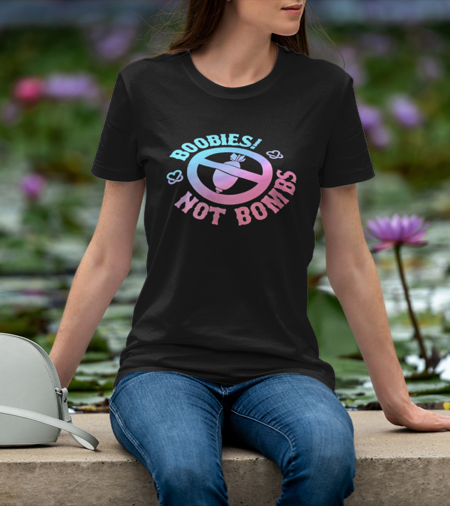 Boobies Not Bombs Peace Symbol Pastel Colors Clouds T-Shirt