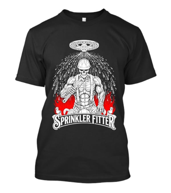 Skeleton Sprinkler Fitter With Fiery T-Shirt