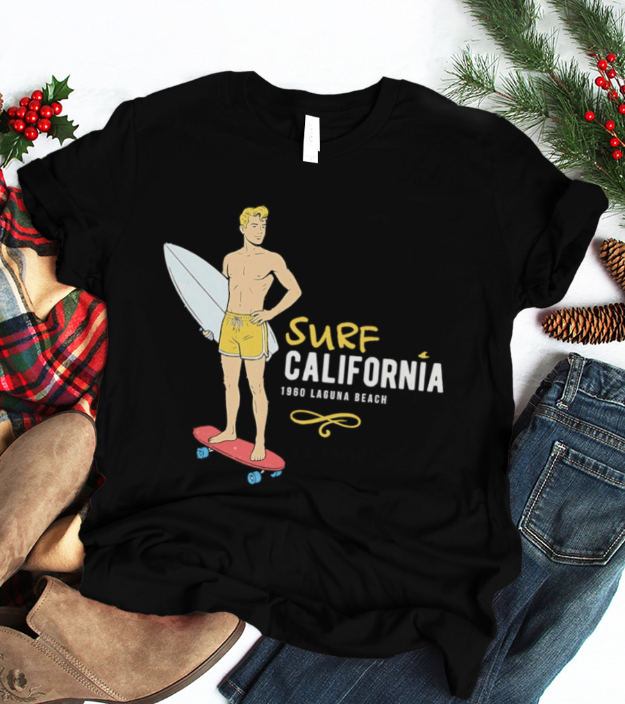 Surf California Laguna Beach Surfer Skateboard Vintage Vibes T-Shirt