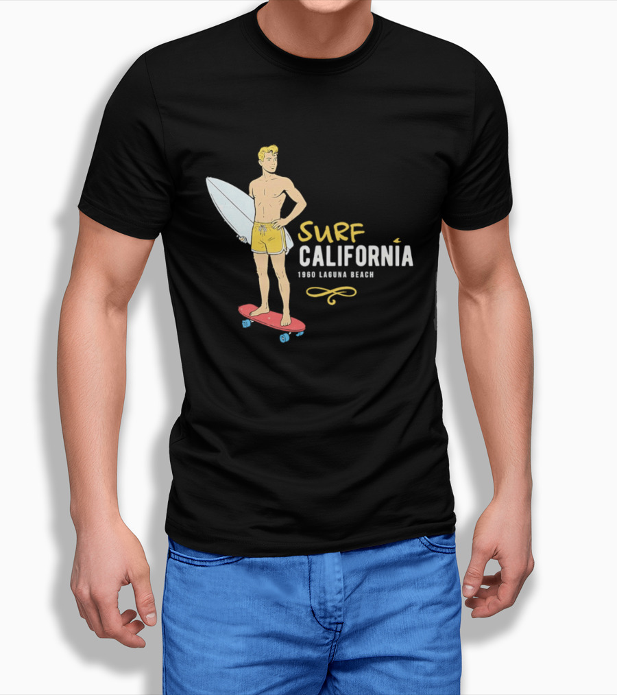 Surf California Laguna Beach Surfer Skateboard Vintage Vibes T-Shirt