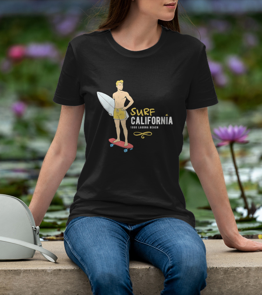 Surf California Laguna Beach Surfer Skateboard Vintage Vibes T-Shirt