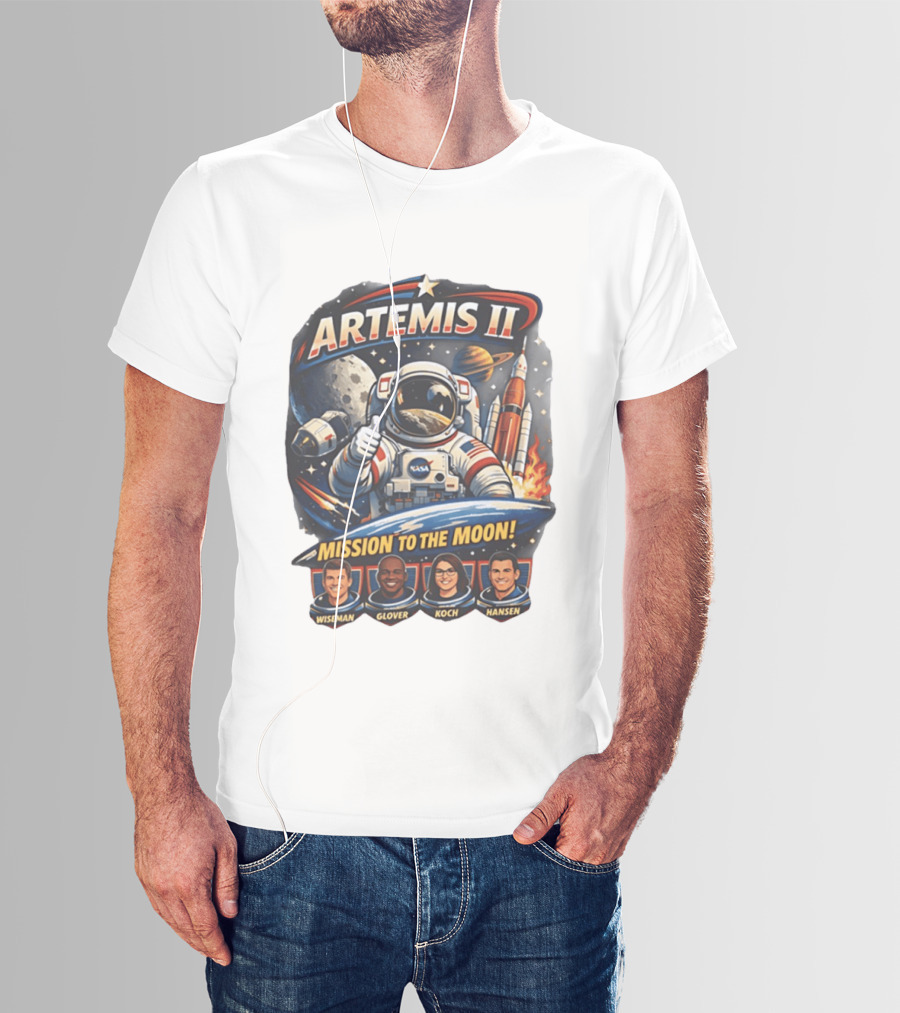 Artemis II NASA Astronauts Wiseman Glover Koch Hansen Lunar Mission T-Shirt
