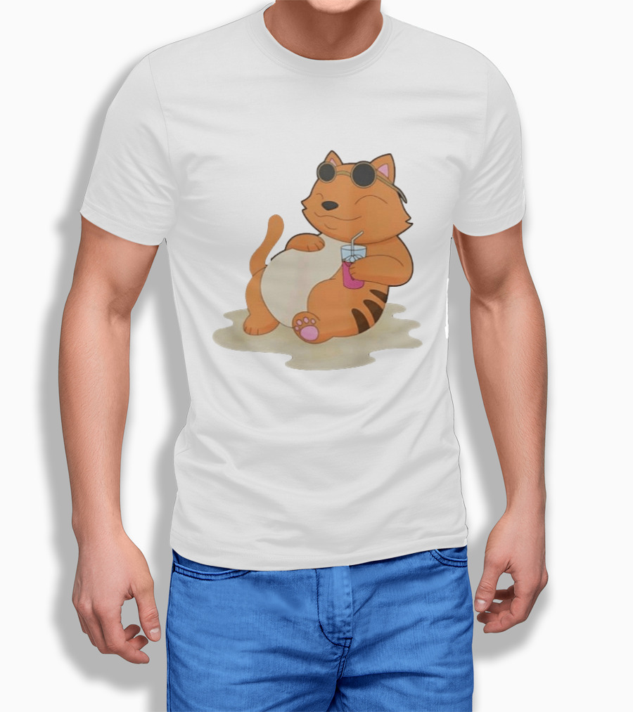 Cat Relaxing With Sunglasses And Drink On Beach Summer Vibes T-Shirt