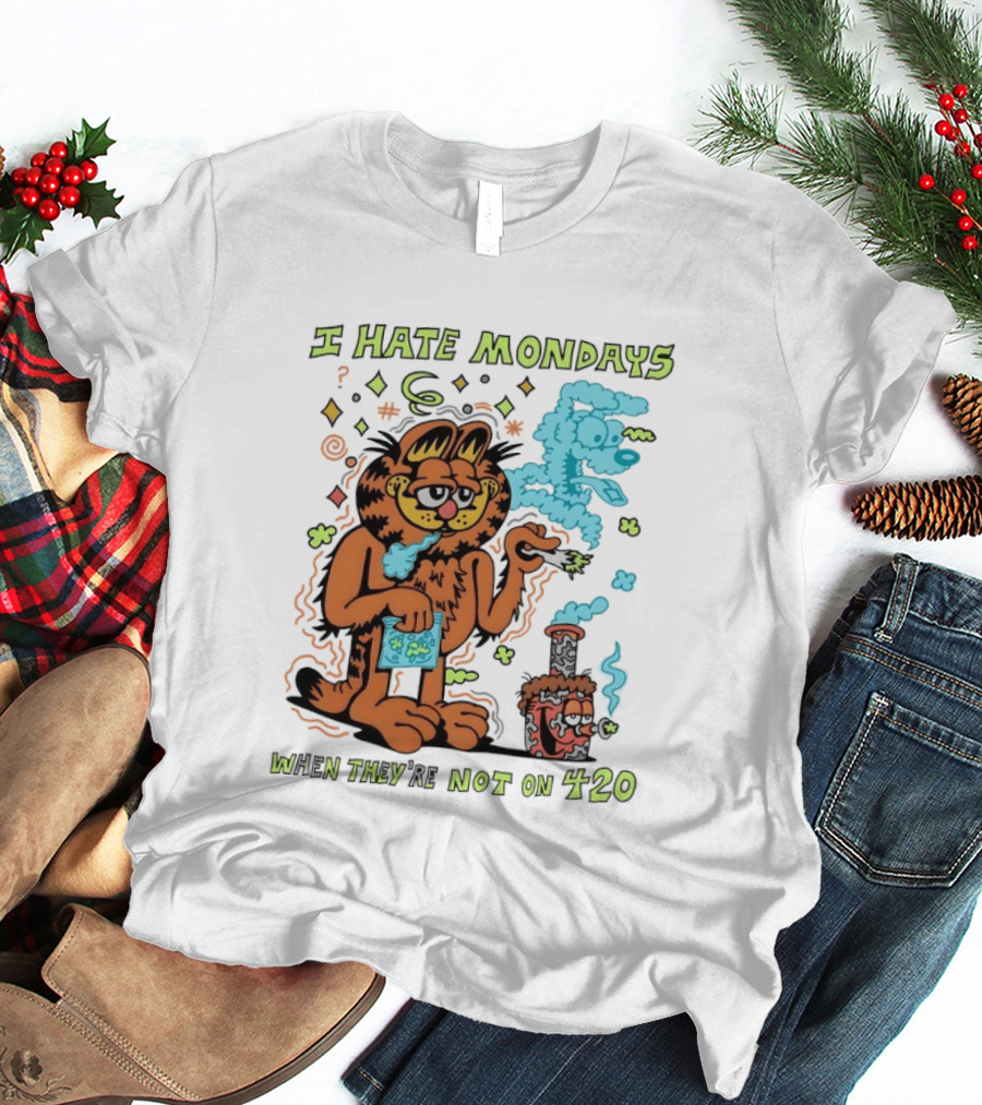 I Hate Mondays Orange Cat When They're Not On 420 Smoking Cartoon T-Shirt