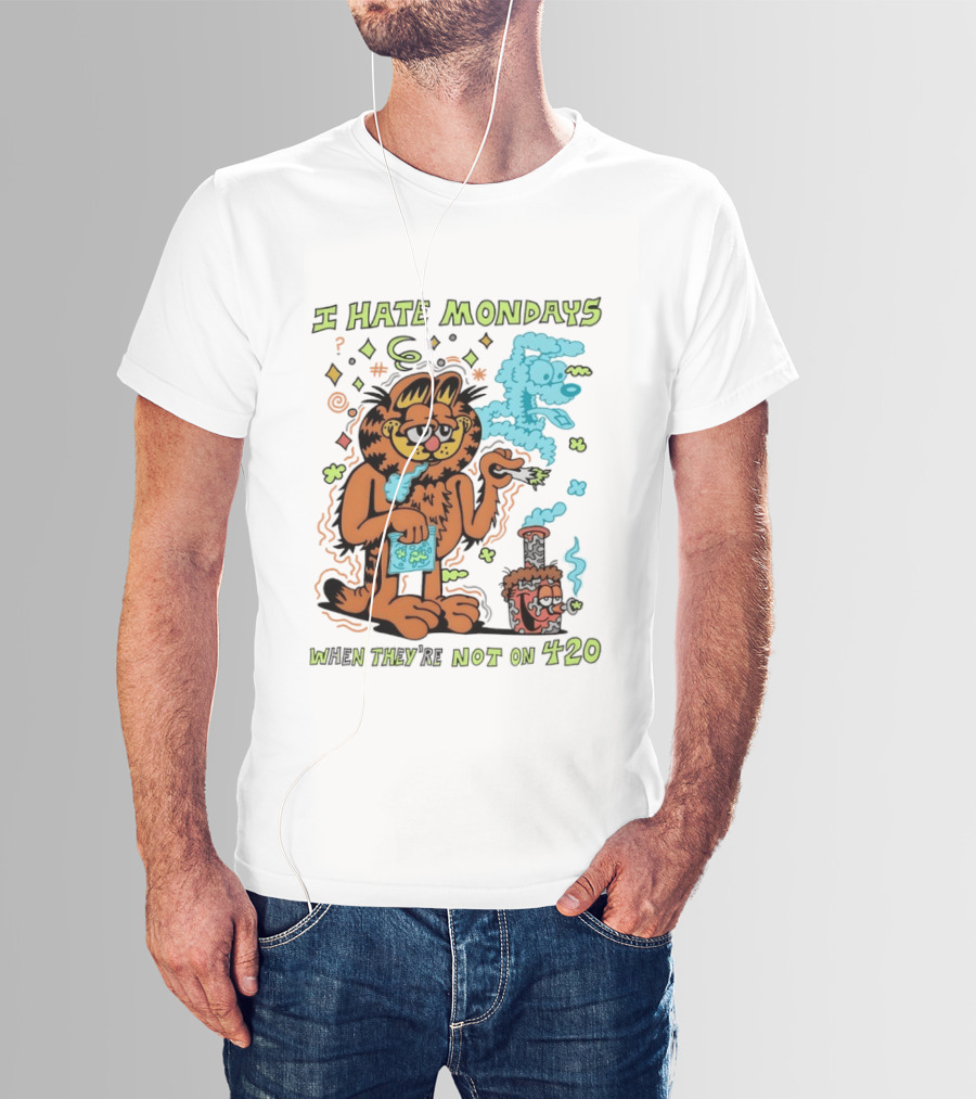 I Hate Mondays Orange Cat When They're Not On 420 Smoking Cartoon T-Shirt