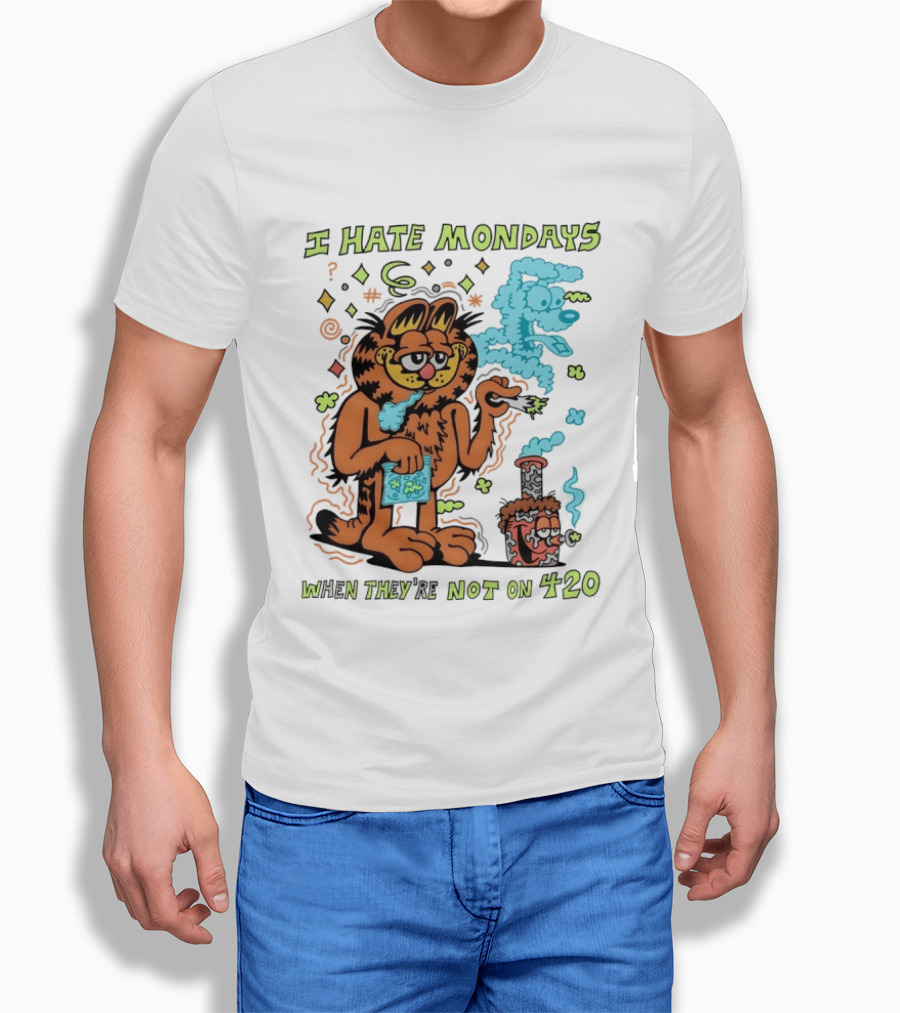 I Hate Mondays Orange Cat When They're Not On 420 Smoking Cartoon T-Shirt