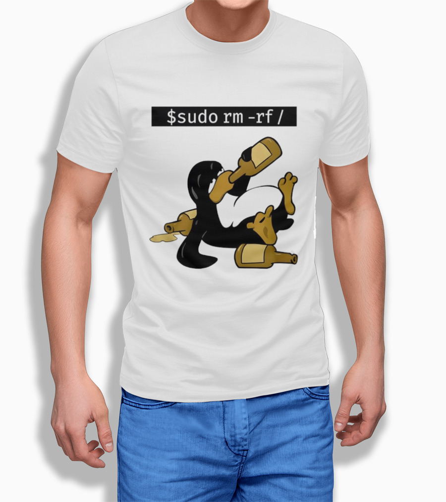 Penguin Linux Tux Drunk Sudo Rm Rf Command Bottles T-Shirt