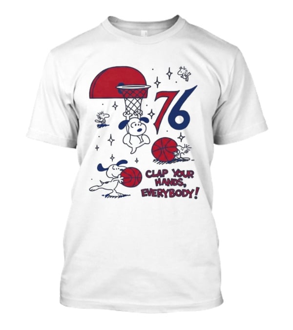 Snoopy Philadelphia 76ers Clap Your Hands Everybody Basketball Theme With Red And Blue T-Shirt