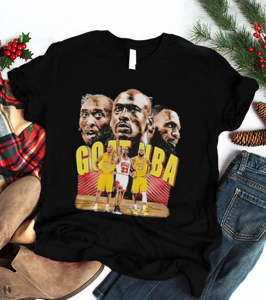 GOAT NBA Kobe Bryant Michael Jordan LeBron James Lakers Bulls Collage T-Shirt