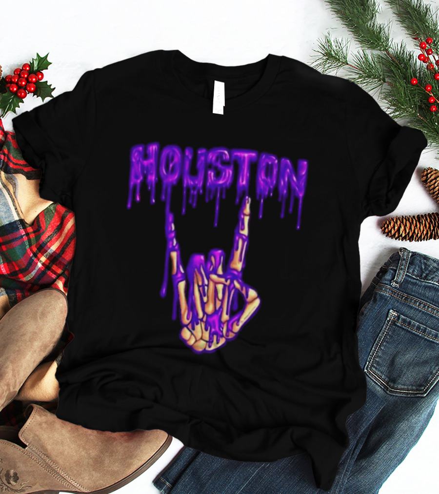 Houston Drip Skeleton Hand Gesture 2026 Purple T-Shirt
