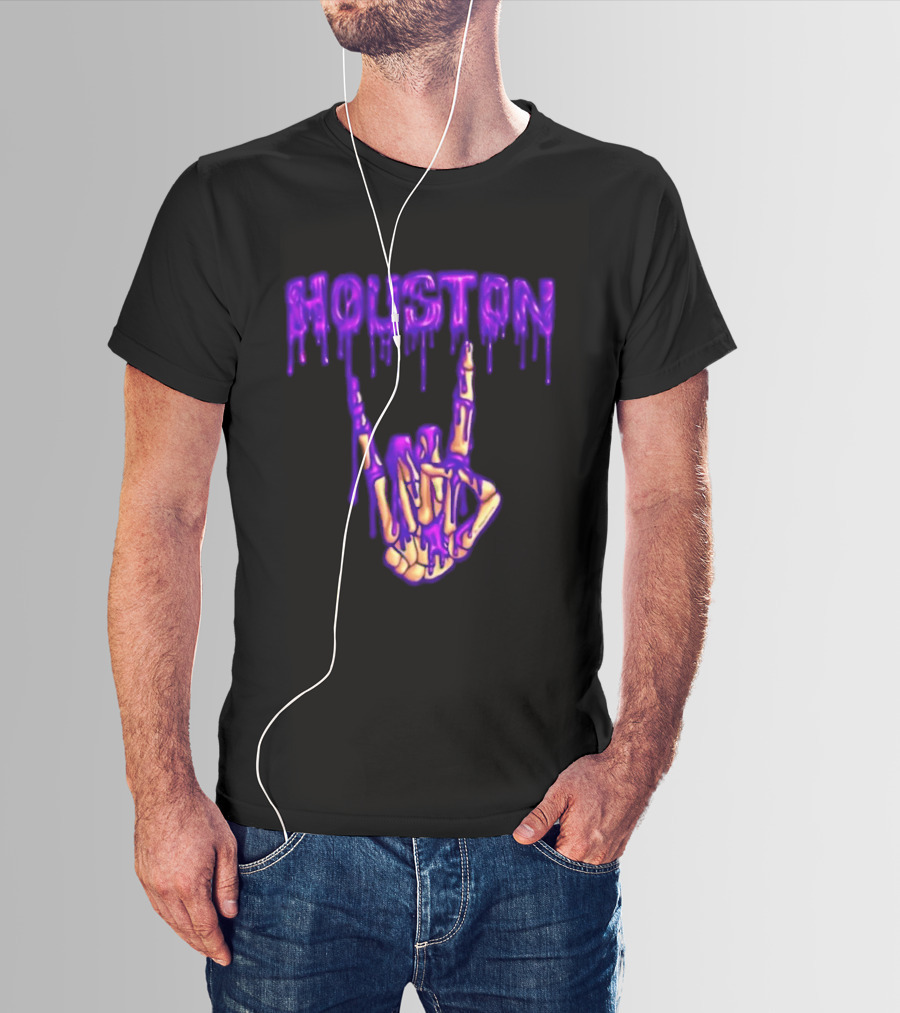 Houston Drip Skeleton Hand Gesture 2026 Purple T-Shirt