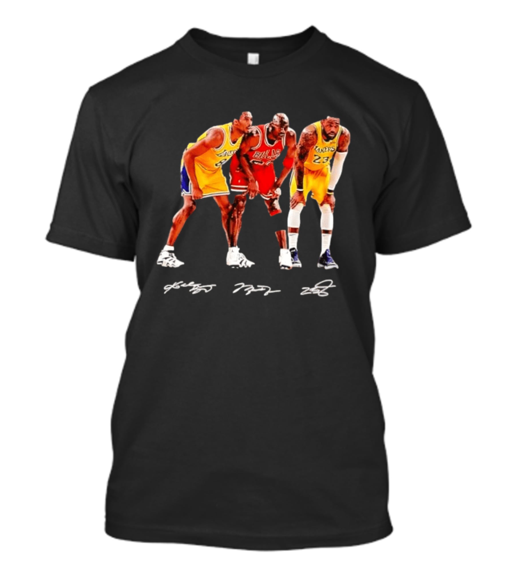 Kobe Bryant Michael Jordan LeBron James Lakers Bulls Signatures Legend Basketball T-Shirt
