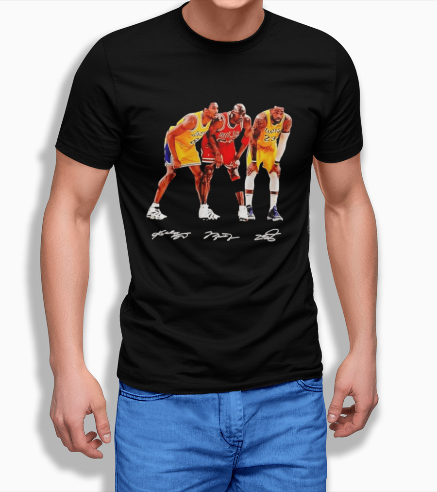 Kobe Bryant Michael Jordan LeBron James Lakers Bulls Signatures Legend Basketball T-Shirt