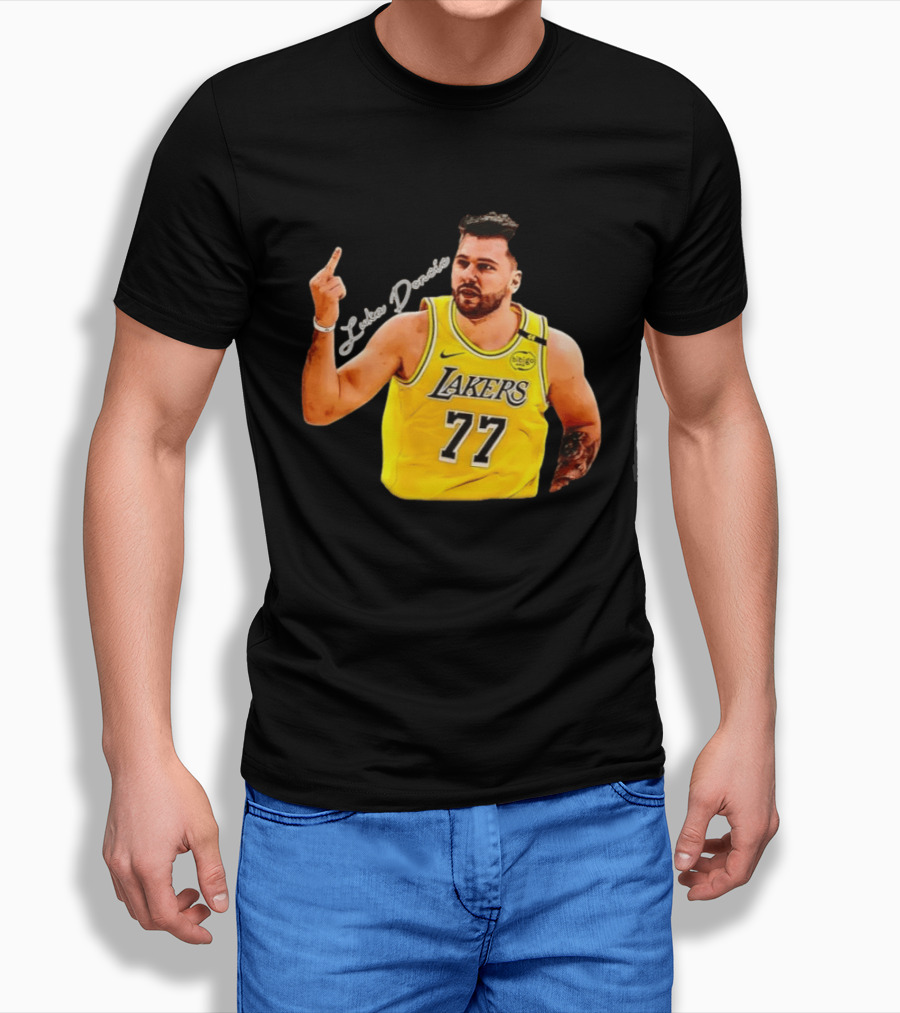 Luka Doncic Lakers 77 Middle Finger Gesture Nike Basketball Jersey T-Shirt