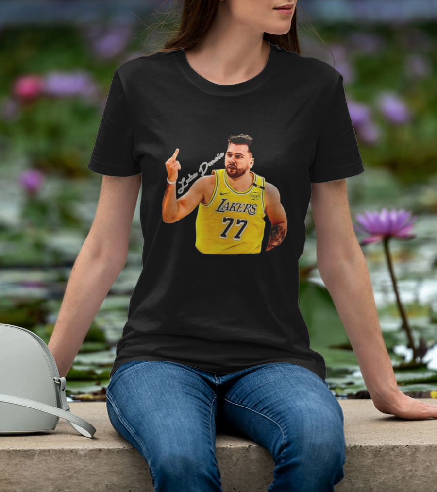 Luka Doncic Lakers 77 Middle Finger Gesture Nike Basketball Jersey T-Shirt