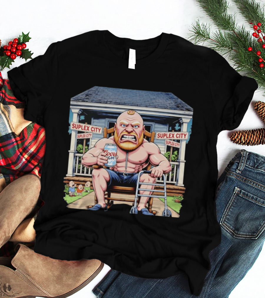 Retirement Suplex City Coors Light Angry Wrestler With Walker On Porch T-Shirt