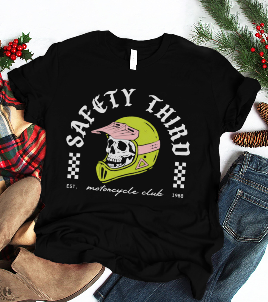 Safety Third Motorcycle Club Skull Helmet Est 1998 T-Shirt