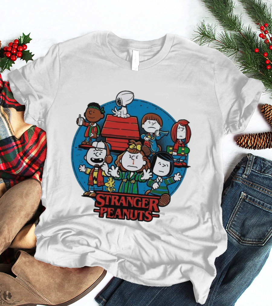 Stranger Peanuts Cartoon Characters Crossover Red Doghouse Blue Circle T-Shirt
