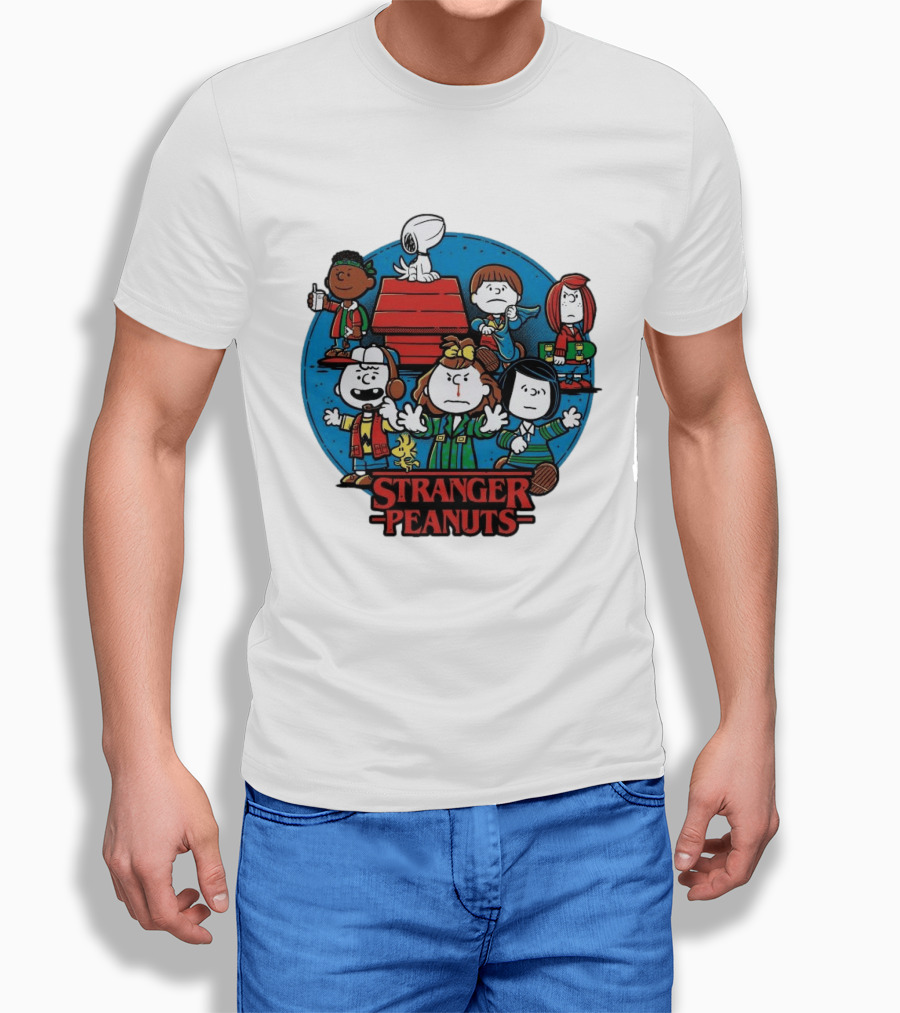 Stranger Peanuts Cartoon Characters Crossover Red Doghouse Blue Circle T-Shirt