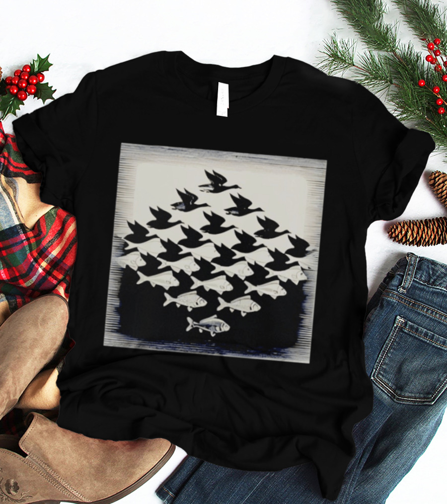 MC Escher Sky And Water Tessellation Optical Illusion T-Shirt