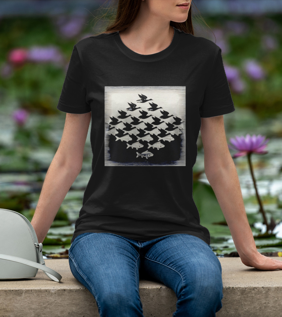 MC Escher Sky And Water Tessellation Optical Illusion T-Shirt