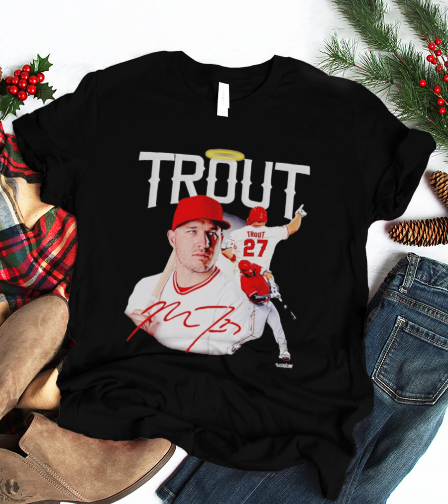 Mike Trout Los Angeles Angels 27 Halo Collage T-Shirt