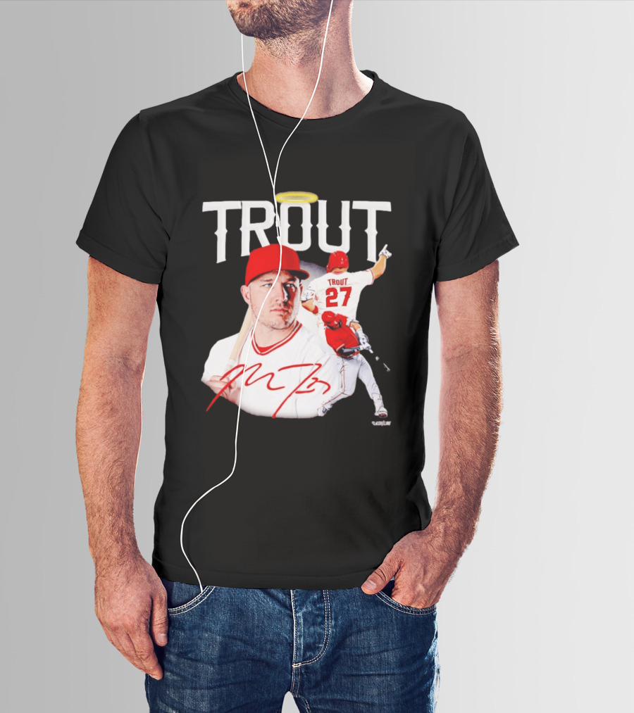 Mike Trout Los Angeles Angels 27 Halo Collage T-Shirt