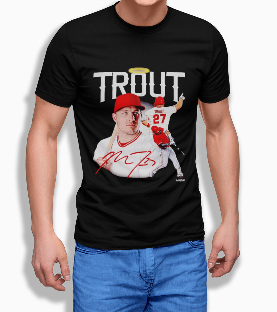 Mike Trout Los Angeles Angels 27 Halo Collage T-Shirt