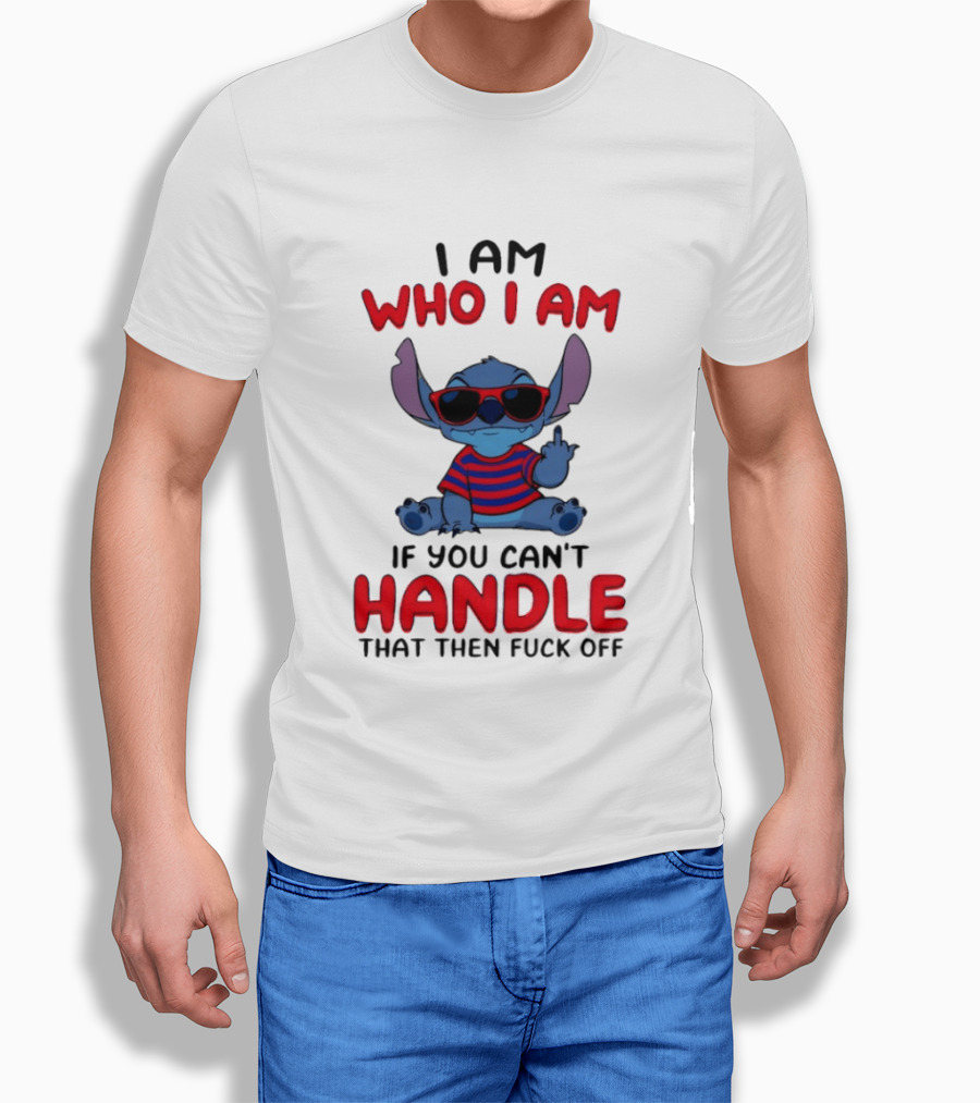 Stitch I Am Who I Am If You Can't Handle That Then Fuck Off Red Sunglasses Striped T-Shirt