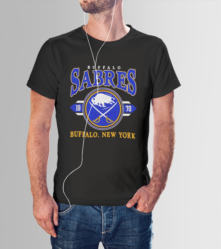 Buffalo Sabres 1970 Hockey Buffalo New York NHL Vintage Blue Gold T-Shirt