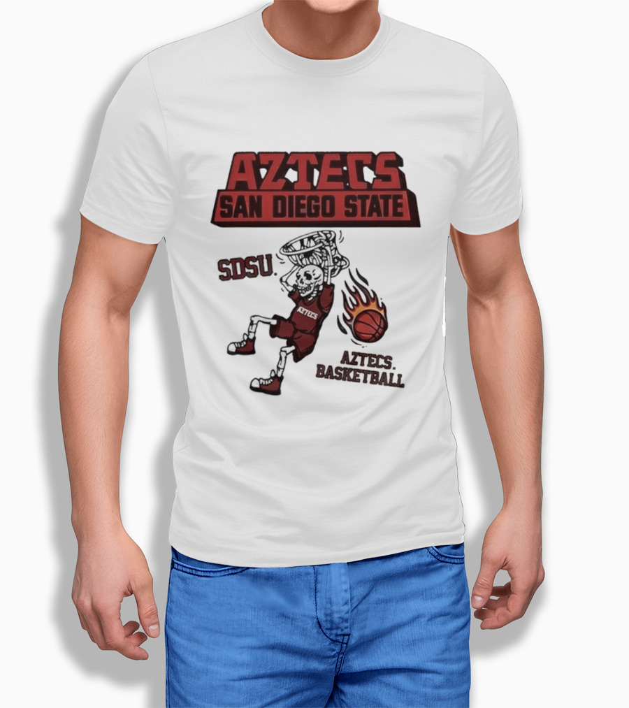 Aztecs San Diego State SDSU Skeleton Dunking Flaming Basketball T-Shirt