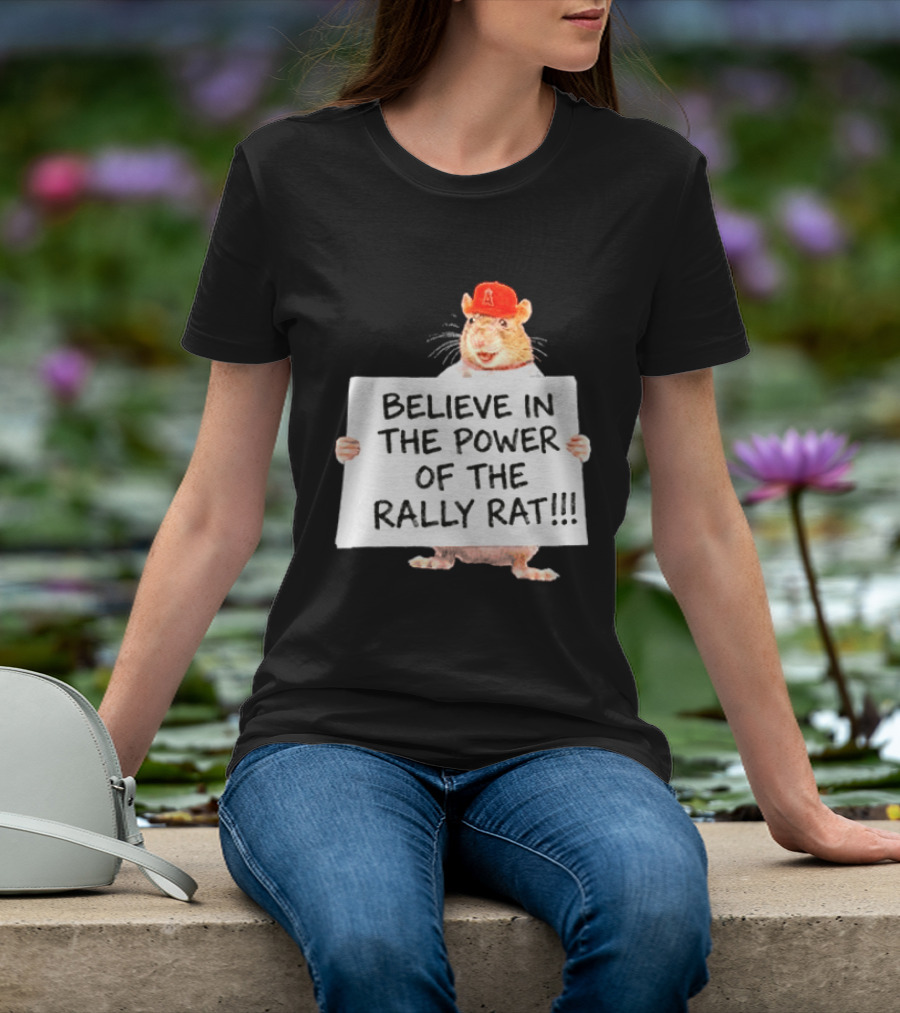 Believe In The Power Of The Rally Rat Red Cap Baseball Fan Spirit T-Shirt