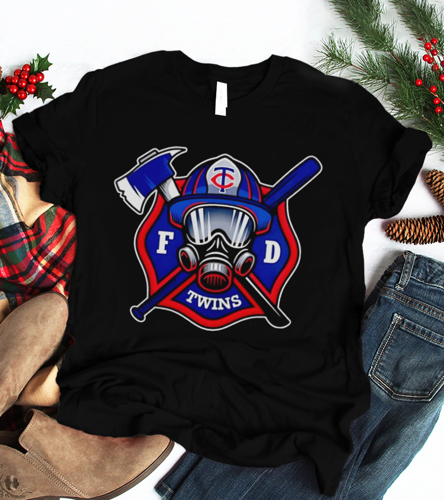 Minnesota Twins FD Firefighters Helmet Axe Baseball Bat T-Shirt