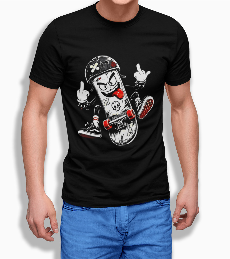 Skull Face Skateboard Cartoon Character With Attitude T-Shirt