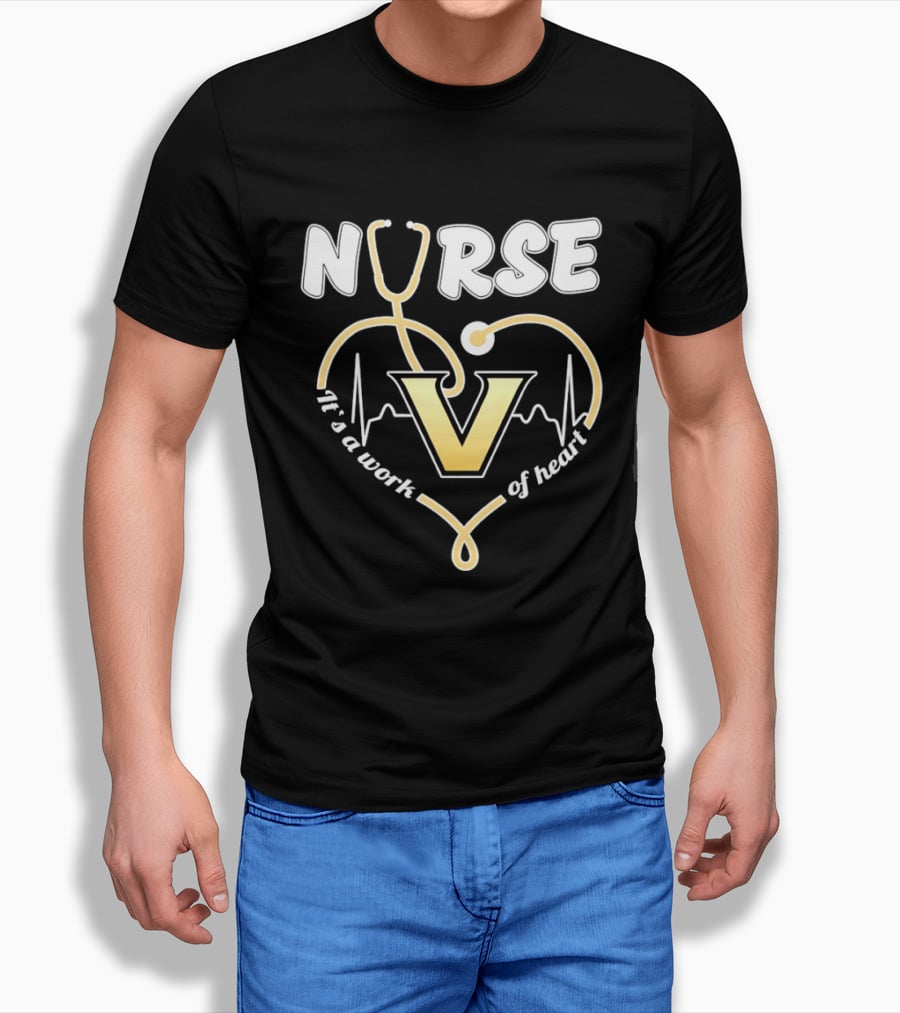 Nurse It's A Work Of Heart Vanderbilt Commodores Stethoscope Heart T-Shirt