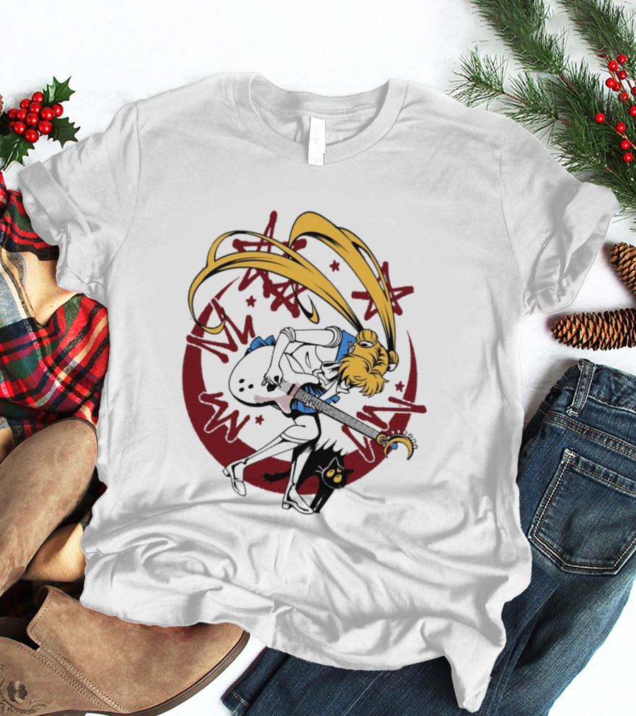Rock N' Roll Moonlight Pop Culture Wizard Sailor Character Magic Guitar T-Shirt