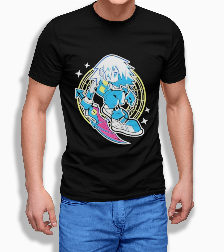 Riku Anime Cartoon Character With Sword And Stars In Pastel T-Shirt