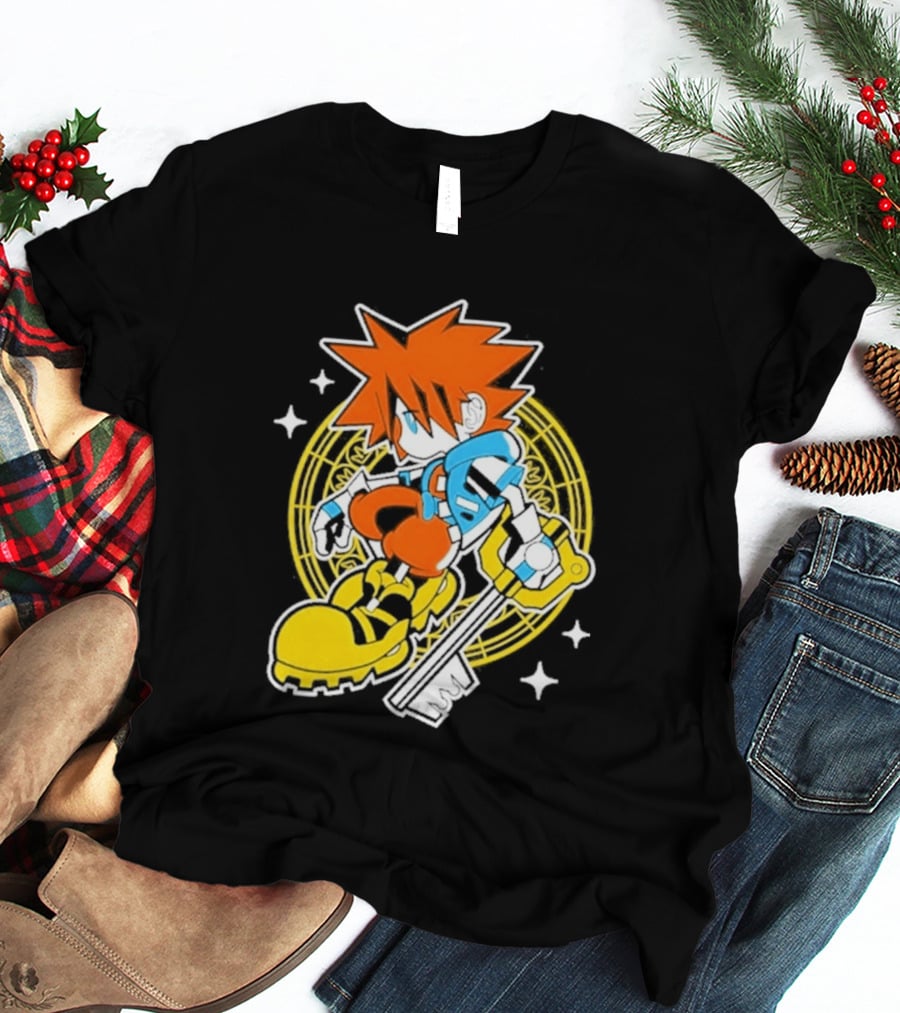 Sora Keyblade Cartoon Character With Bold Colors And Magic Circle T-Shirt