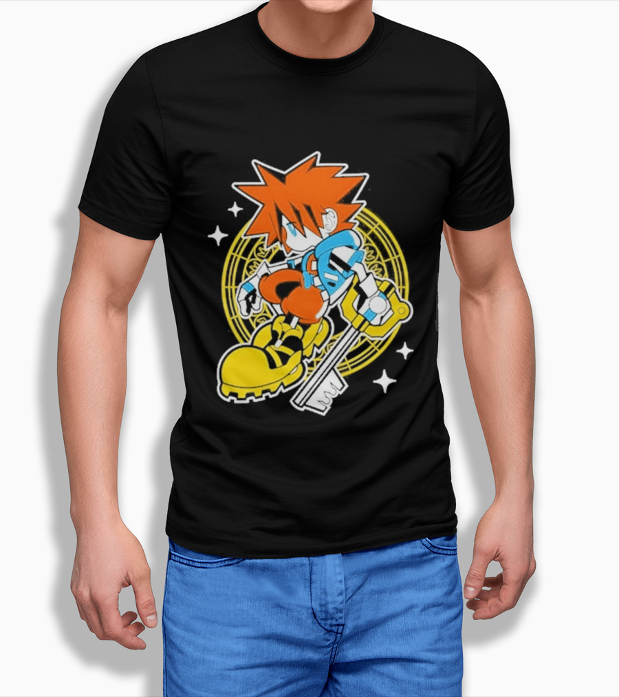 Sora Keyblade Cartoon Character With Bold Colors And Magic Circle T-Shirt