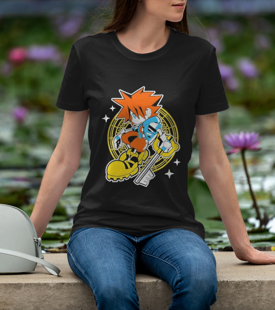 Sora Keyblade Cartoon Character With Bold Colors And Magic Circle T-Shirt